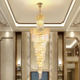 European Crystal High Ceiling Pendant Light Stairs Villa