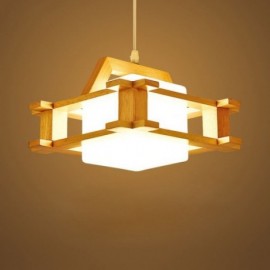 Nordic Style Oak Pendant Lamp with Frosted Glass Lamp Shade Cafe