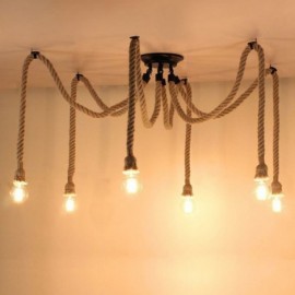 Retro Style 6/10 Heads Pendant Light Hemp Rope Chandelier Vintage Ceiling Light