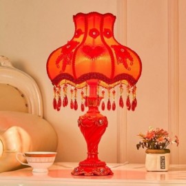 European Resin Table Lamp Romantic Red Bedside Table Light