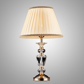 Iron Desk Lamp with Crystal Pillar Cloth Shade Classic Lighting