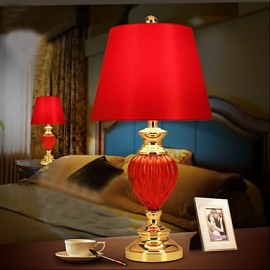 Simple European Style wedding Lamp Glass Red Bedroom Bedside Lamp